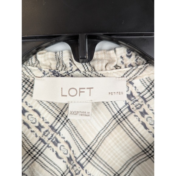 Ann Taylor Loft Plaid Ruffle Tie Neck Blouse Shirt Top Size XXSP Long Sleeve - Picture 3 of 8